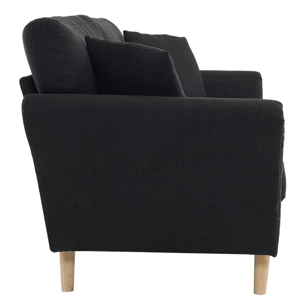 Black Upholstered 2-Seat Sofa with 2 Pillows N262