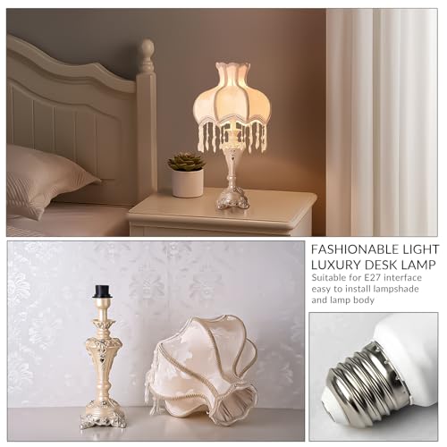 Victorian Fabric Table Lamp with Fringe Beaded Lampshade W51602