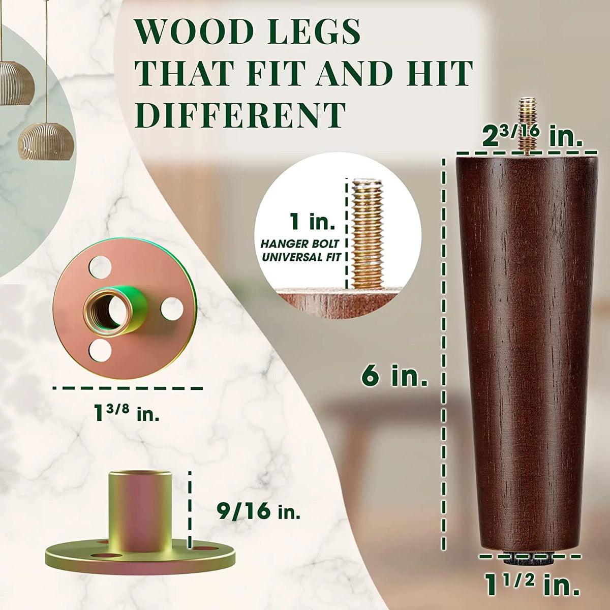 6 Inches Round Wood Furniture Legs Set of 4 Brown D132