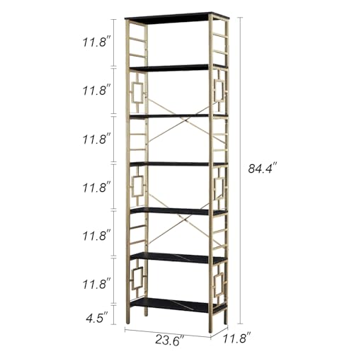 84 Inch 7 Tier Brown Bookshelf with Metal Frame and Open Shelves D55805