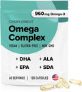 Vegan Omega 3 Supplement 960mg DHA EPA ALA 120 Liquid Capsules V466088