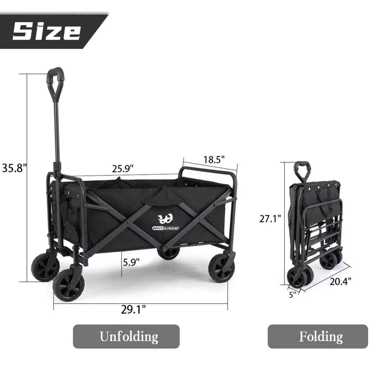 Collapsible Folding Utility Wagon Cart 5" Solid Rubber Wheels N247