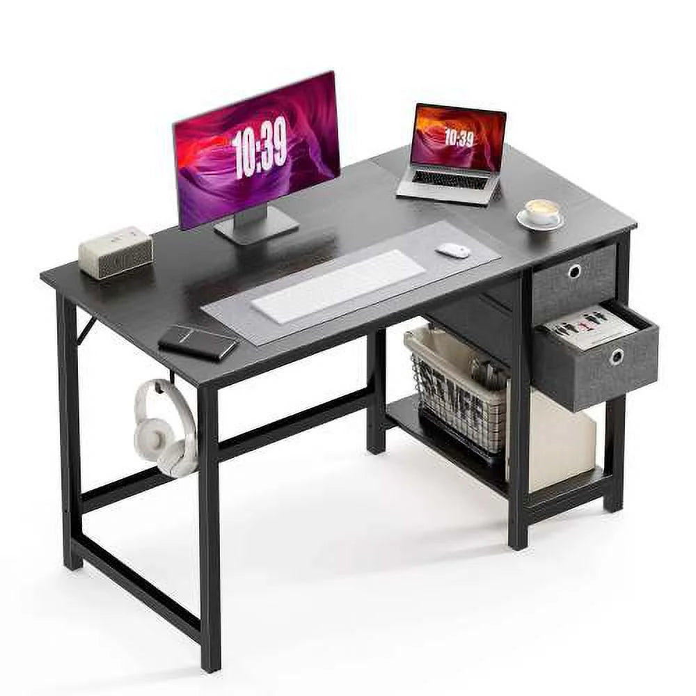 Black 47IN Writing Desk with 2-Tier Drawers O53911