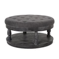 Charcoal Gray Fabric and Wood Ottoman X664