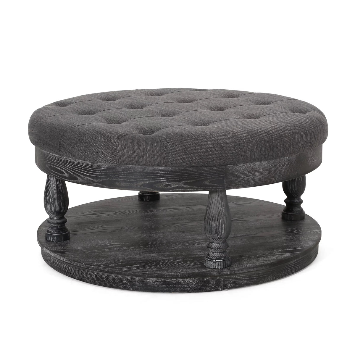 Charcoal Gray Fabric and Wood Ottoman X664