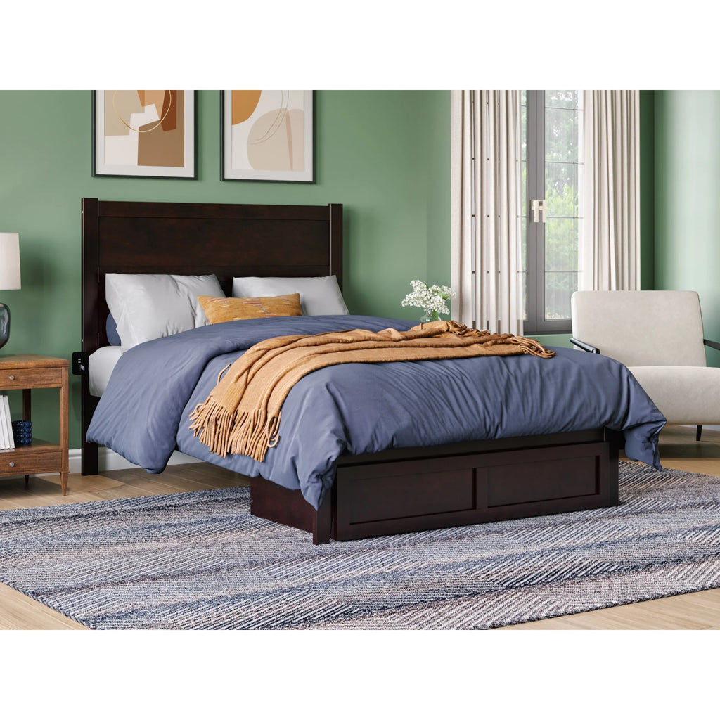 Solid Wood Platform Bed with Foot Drawer Storage, Espresso Full Size B514