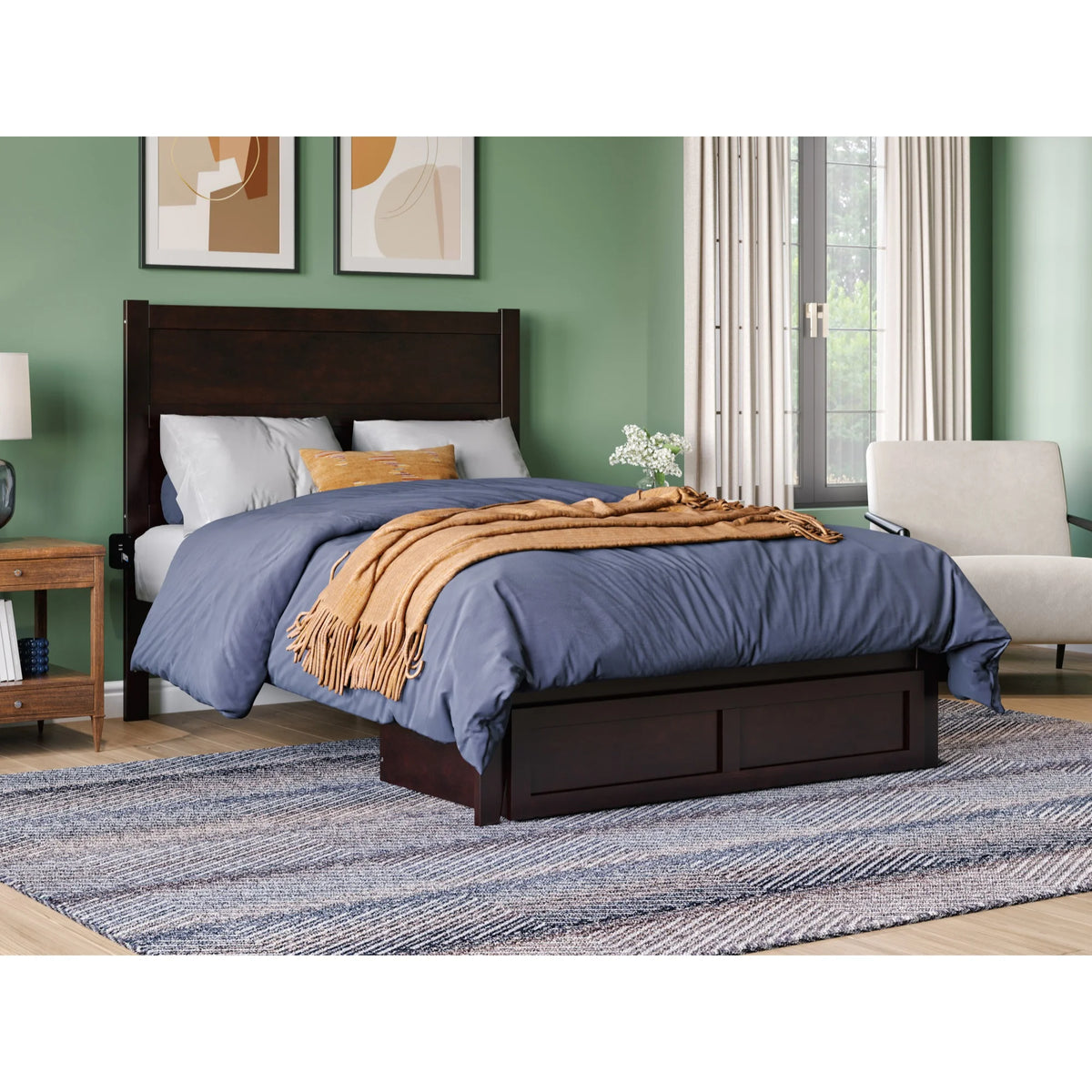 Solid Wood Platform Bed with Foot Drawer Storage, Espresso Full Size B514
