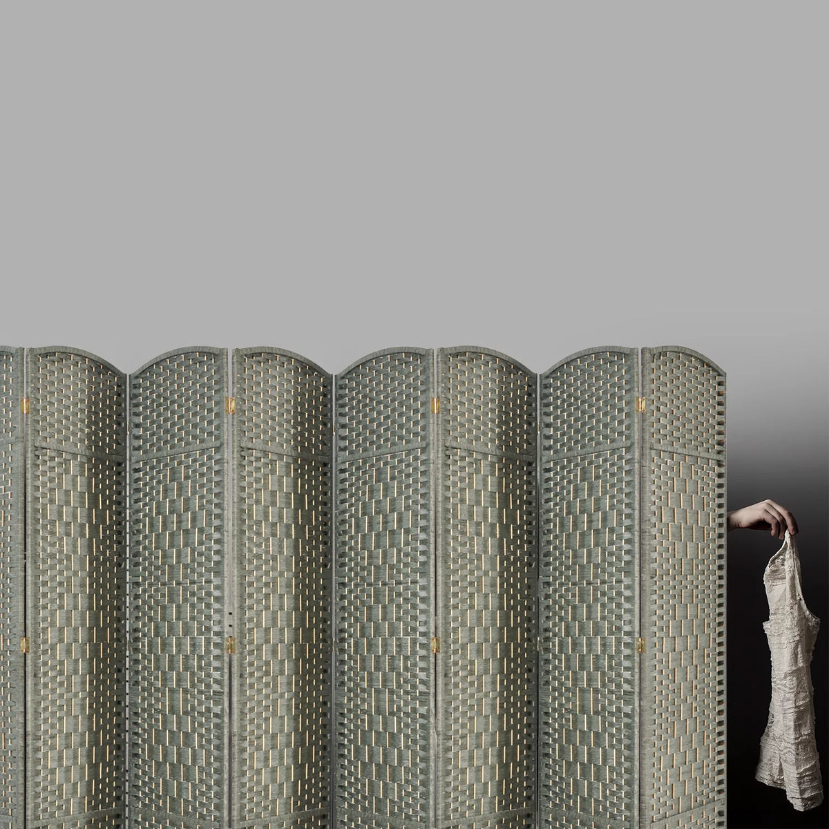 5.7ft Wood Fiber Woven 8 Panels Grey Wood Room Divider O385261