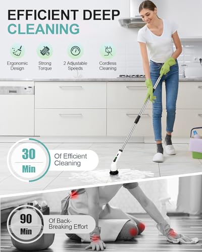 Cordless Electric Spin Scrubber with 6 Brush Heads W950