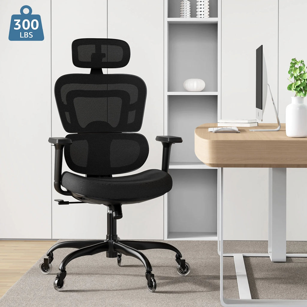 Black Ergonomic Mesh Office Chair with Lumbar Support and Wheels D234