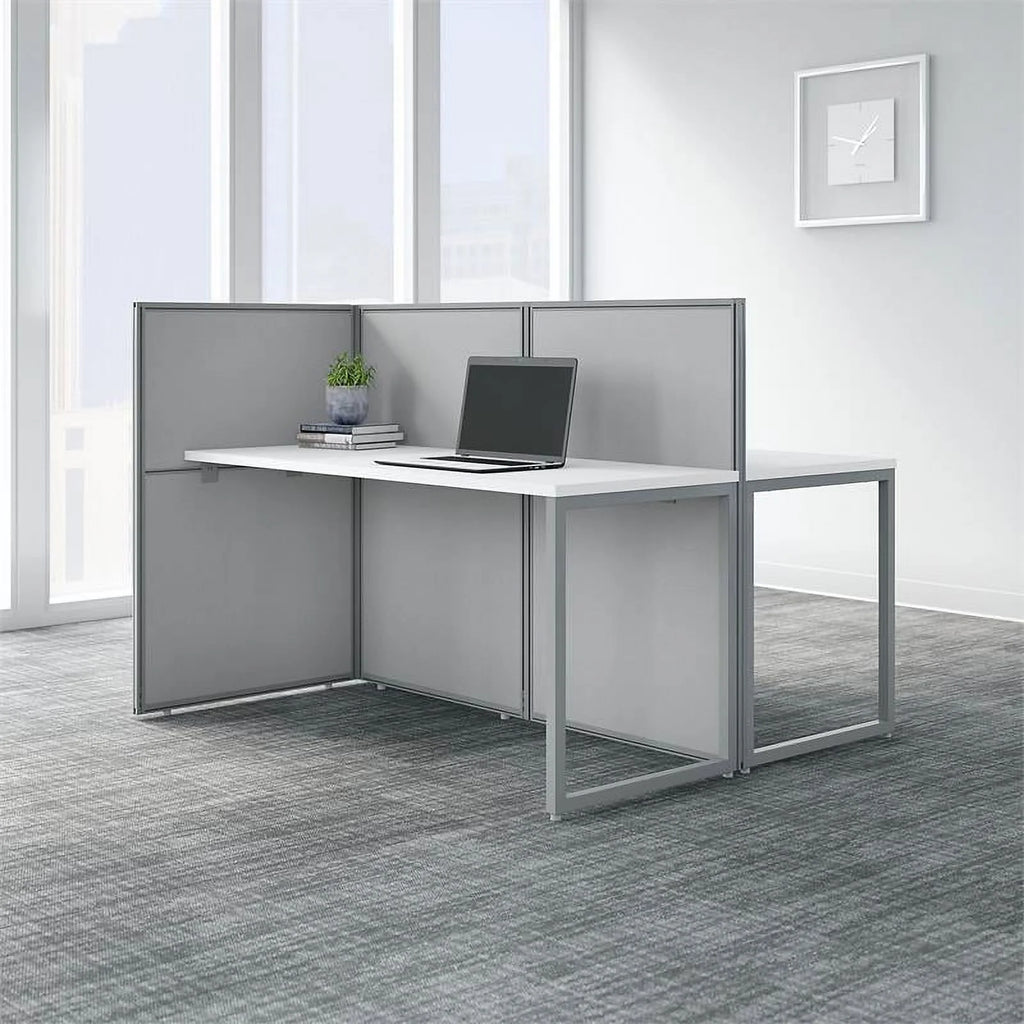 60W 2 Person Cubicle Desk with 45H Panels in White Engineered Wood Z365605