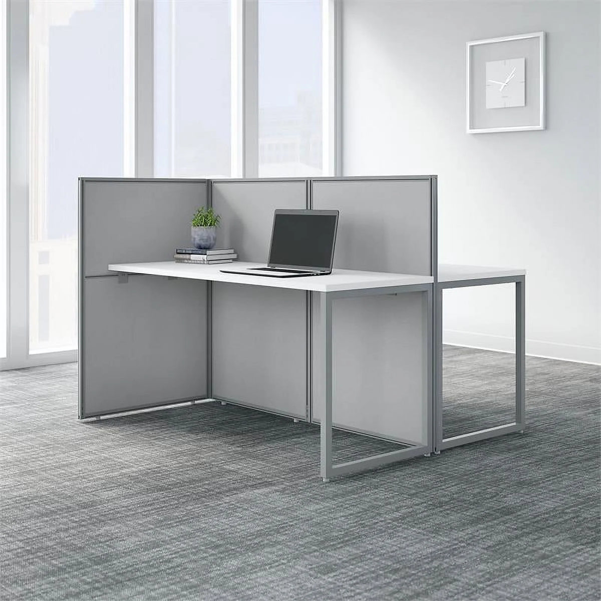 60W 2 Person Cubicle Desk with 45H Panels in White Engineered Wood Z365605