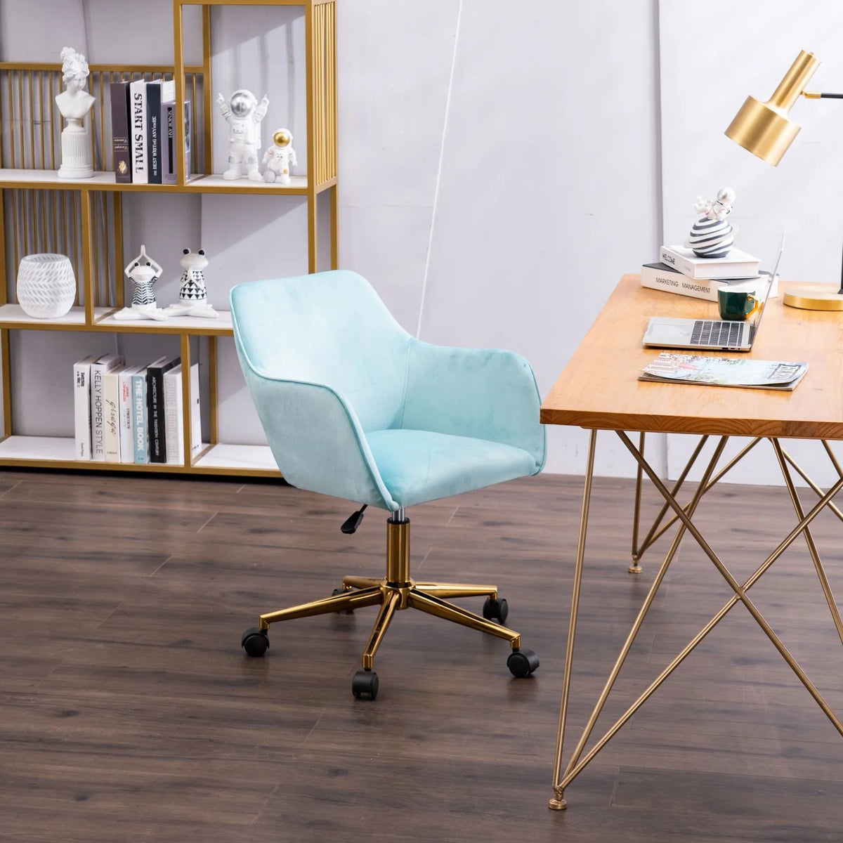 Aqua Light Blue Velvet Adjustable Height Office Chair J4605