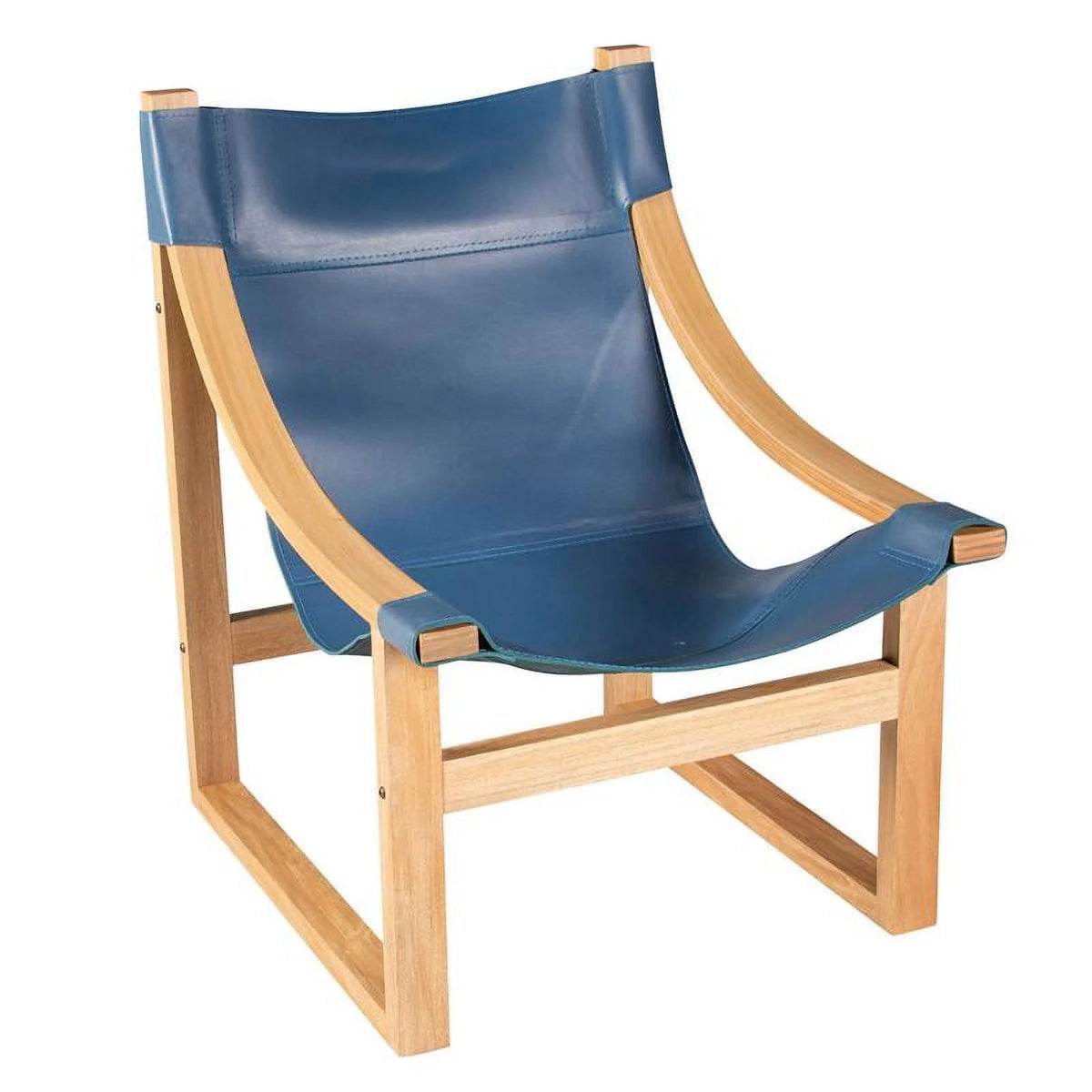 Cobalt Blue Top Grain Leather and Solid Wood Sling Chair Y9403