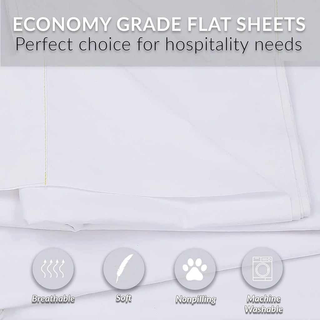 Twin Flat Sheet 66X108 inches Pack of 24 Bright White Cotton Rich K9580