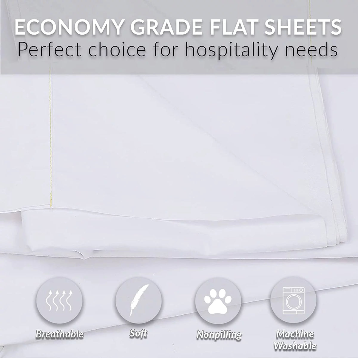 Twin Flat Sheet 66X108 inches Pack of 24 Bright White Cotton Rich K9580
