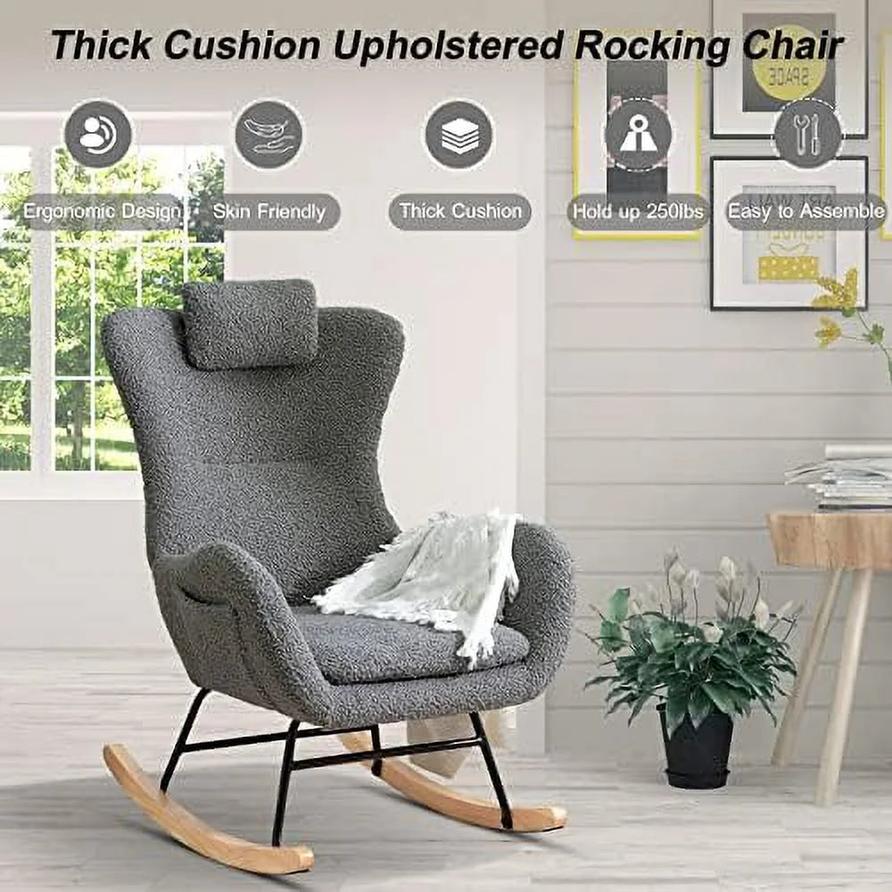 Beige Upholstered Rocking Chair with Padded Seat B93359