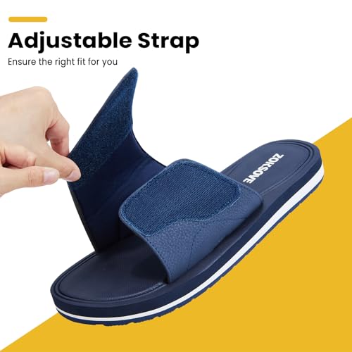 Black Adjustable Slip On Open Toe Memory Foam Slide Sandals H301