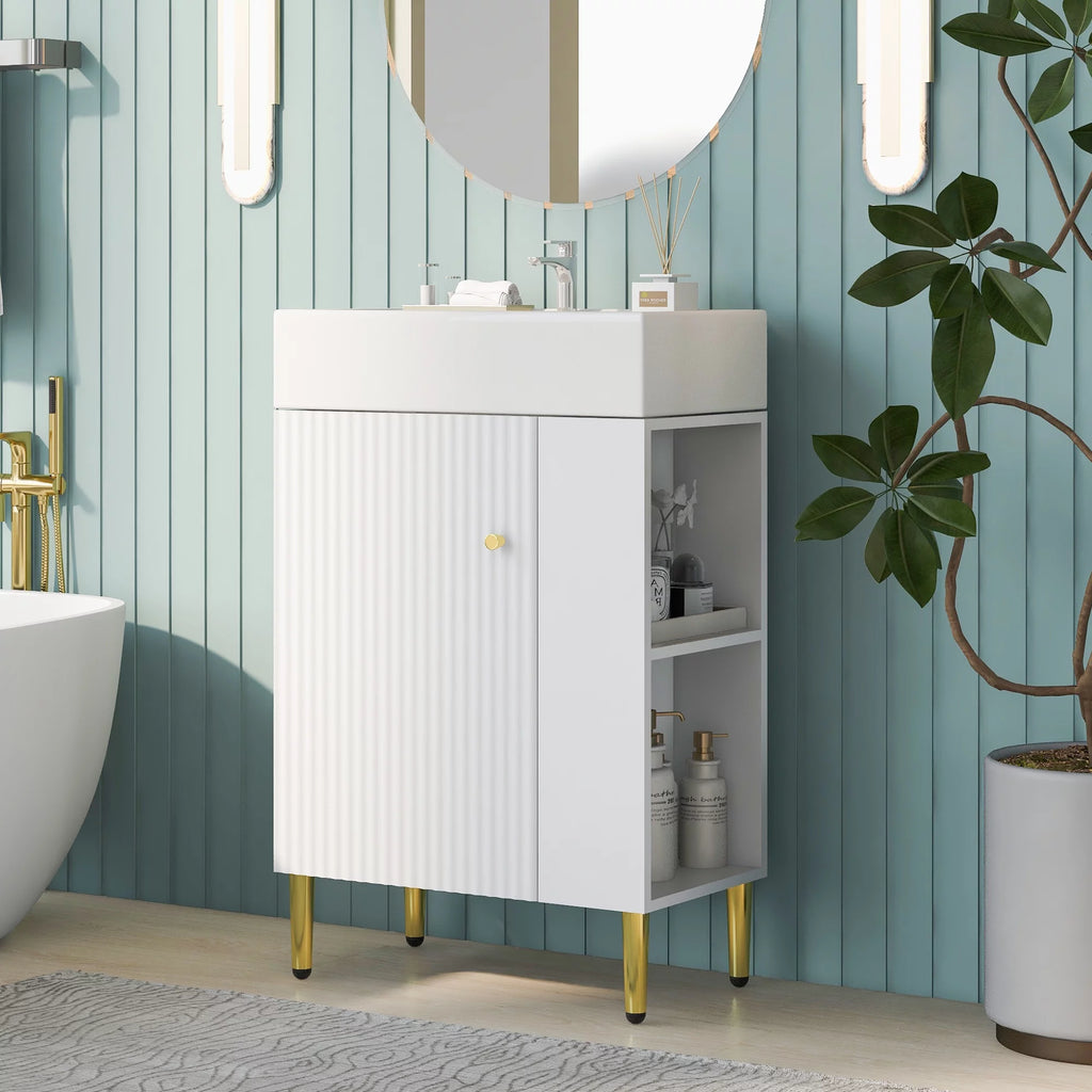 21.6" Wood Bathroom Vanity with Ceramic Sink W243695