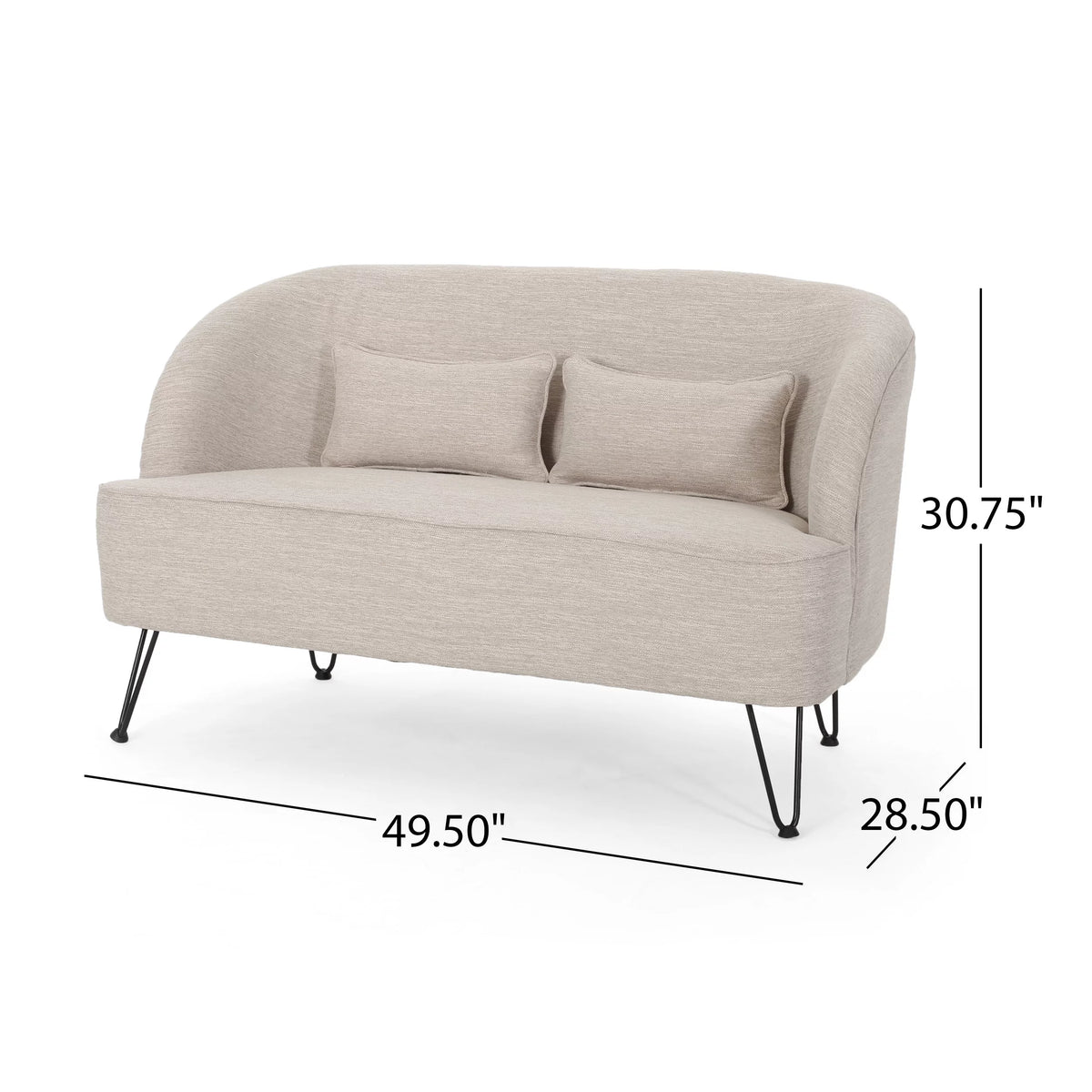 Beige Fabric Upholstered Loveseat with Hairpin Legs S315