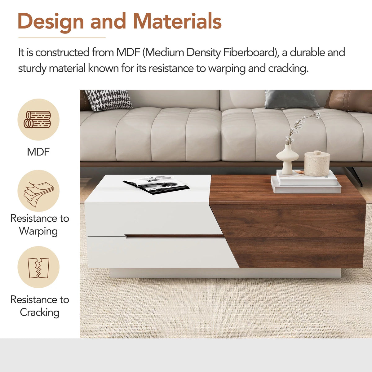 Extendable Coffee Table with Sliding Top and Storage Drawers J182