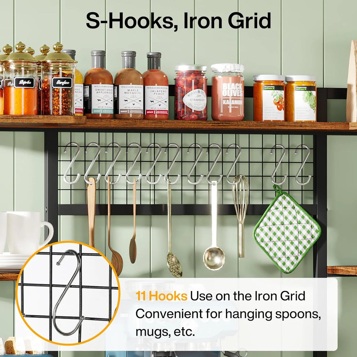 55" Wide 5-Tier Kitchen Storage Rack with Hutch U594
