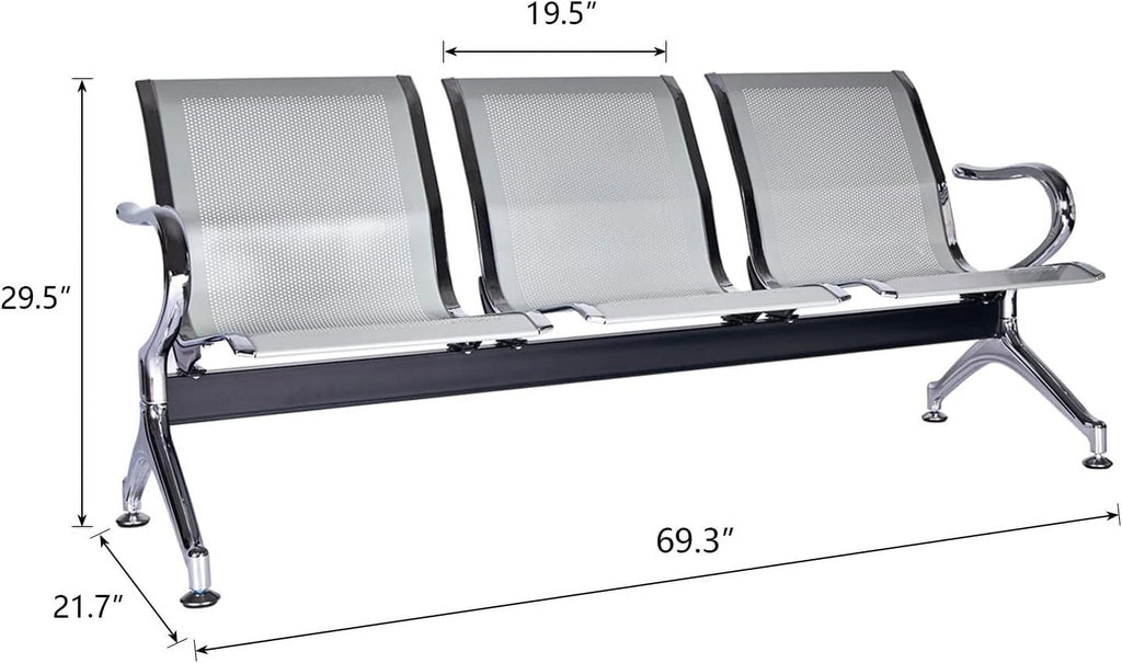 Waiting Room Reception Chairs with Arms, 3 Seats, Silver O39371