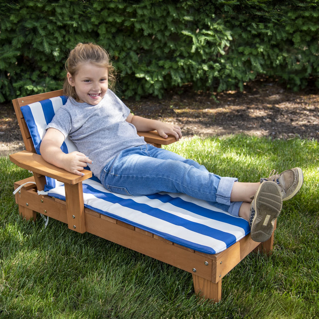 Brown Wood Outdoor Chaise Lounge with Cushion F968