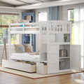 White Twin over Twin Bunk Bed with Drawer and Cabinet G7120
