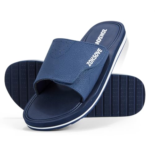 Black Adjustable Slip On Open Toe Memory Foam Slide Sandals H301