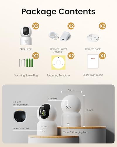 2K Indoor Pan/Tilt Security Camera, 2 Pack P386