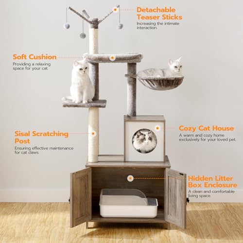 Wooden Cat Tree with Litter Box Enclosure Z954934