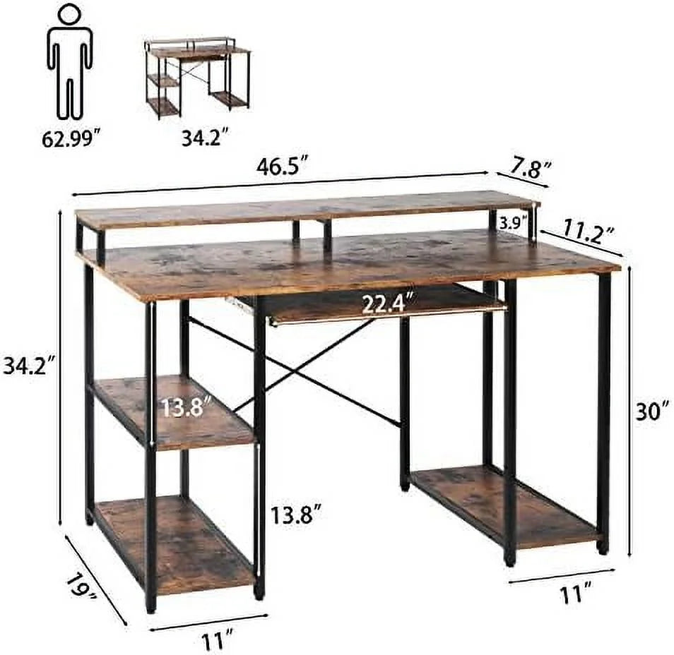 Computer Desk with Keyboard Tray, Hutch, Bookshelf, CPU Stand, Monitor Stand K316
