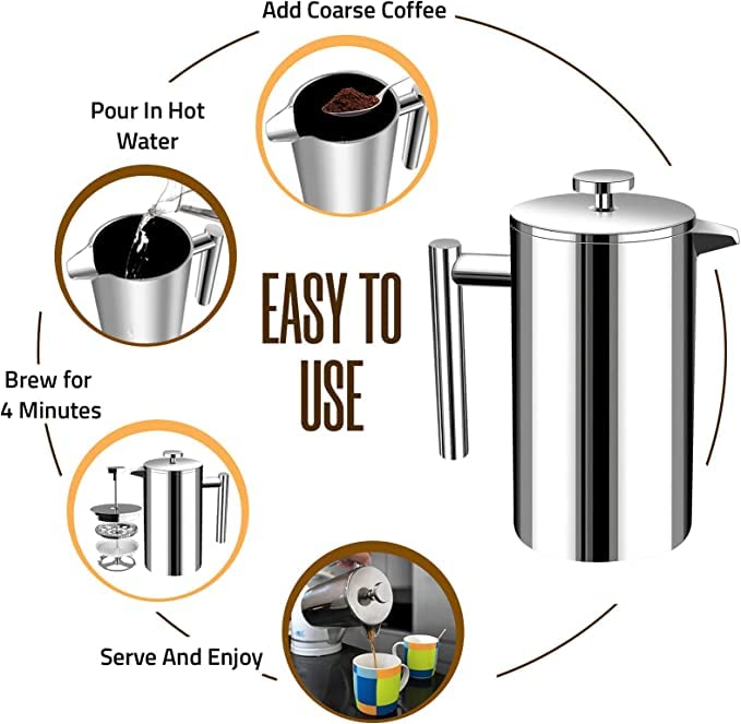Stainless Steel French Press Coffee Maker 34 Oz O993