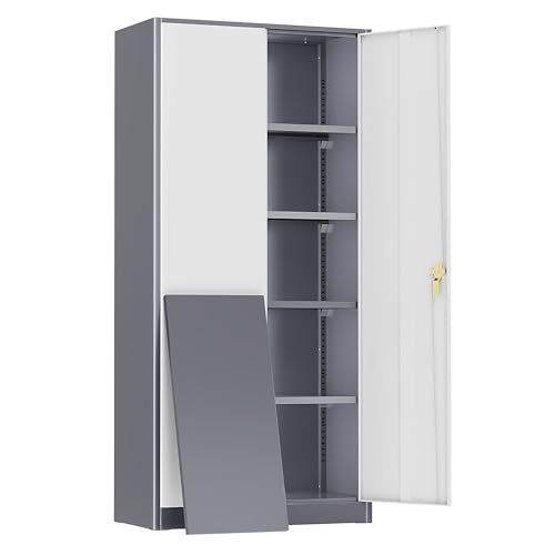 72" Black Locking Metal Storage Cabinet with 4 Adjustable Shelves T937296