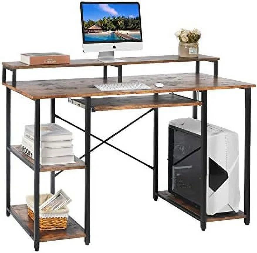 Computer Desk with Keyboard Tray, Hutch, Bookshelf, CPU Stand, Monitor Stand K316