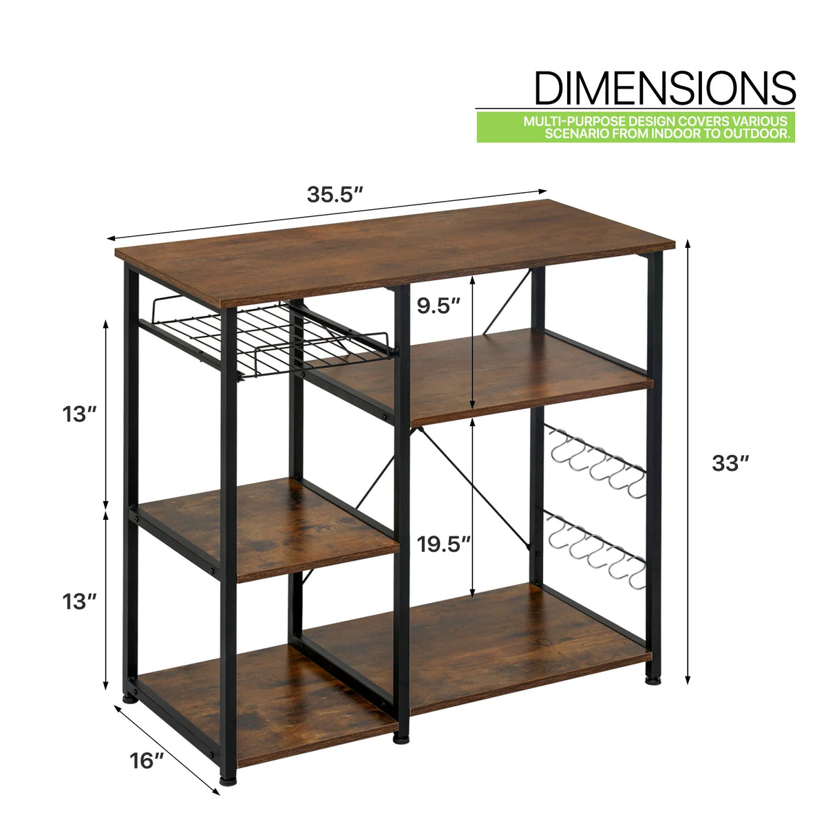 Steel 5 Shelves Kitchen Bakers Rack with Hooks M139469