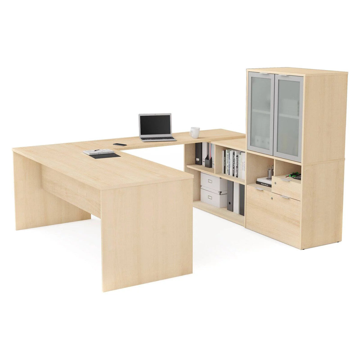 U Shape Computer Desk with Hutch X240