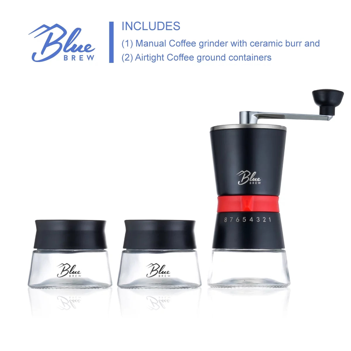 Manual Coffee Grinder with Conical Ceramic Burrs and 2 Airtight Glass Jars L8055