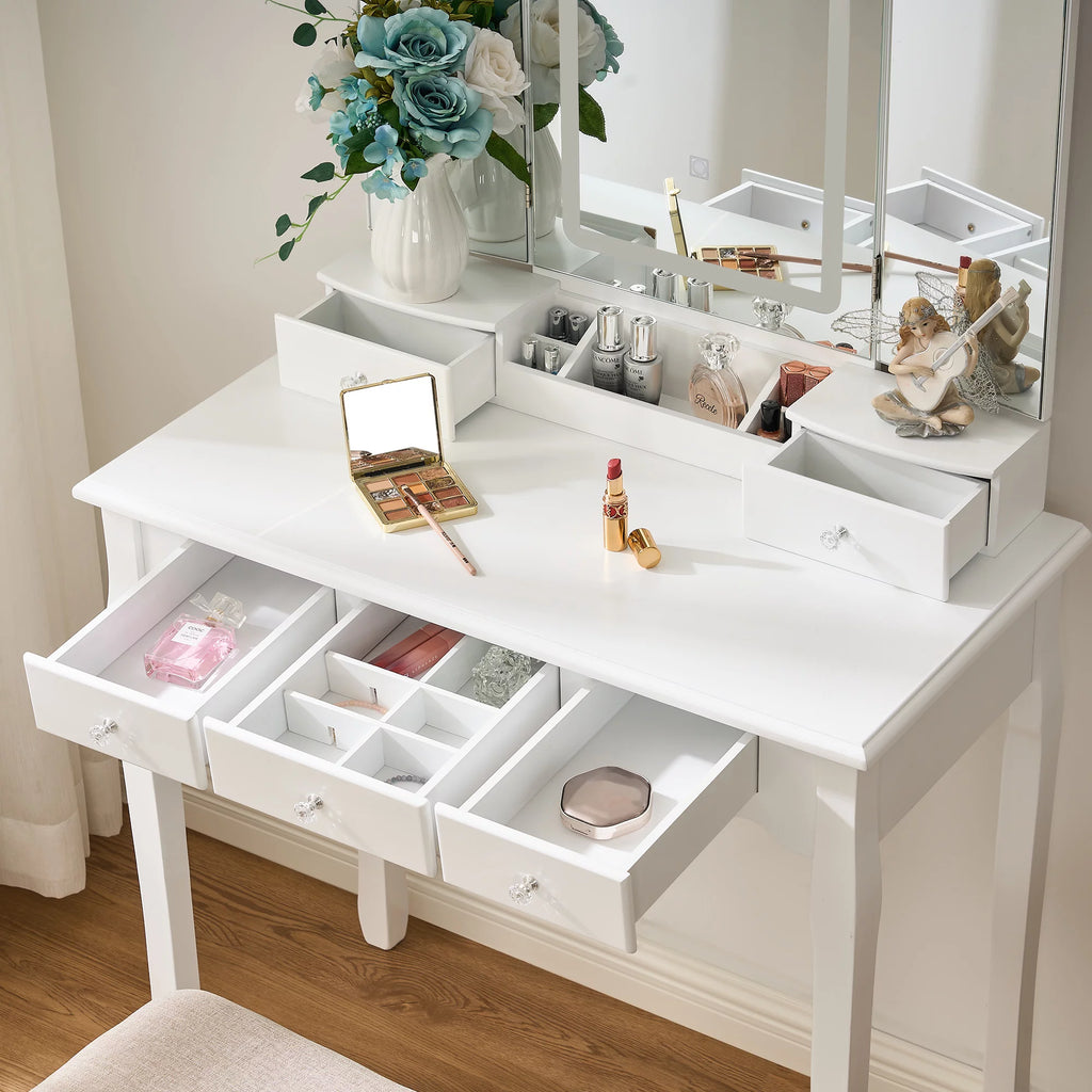 White Vanity Set with Mirror Stool and Drawers R5930