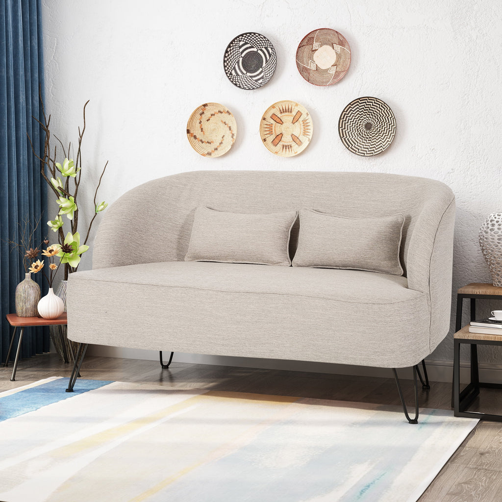 Beige Fabric Upholstered Loveseat with Hairpin Legs S315