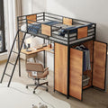 Black Twin Loft Bed with Desk and Storage U482