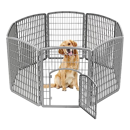 8-Panel 34" Dark Gray Dog Playpen with Door S505