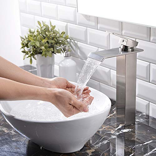 Black Single Handle Stainless Steel Waterfall Vessel Sink Faucet with Drain F9035