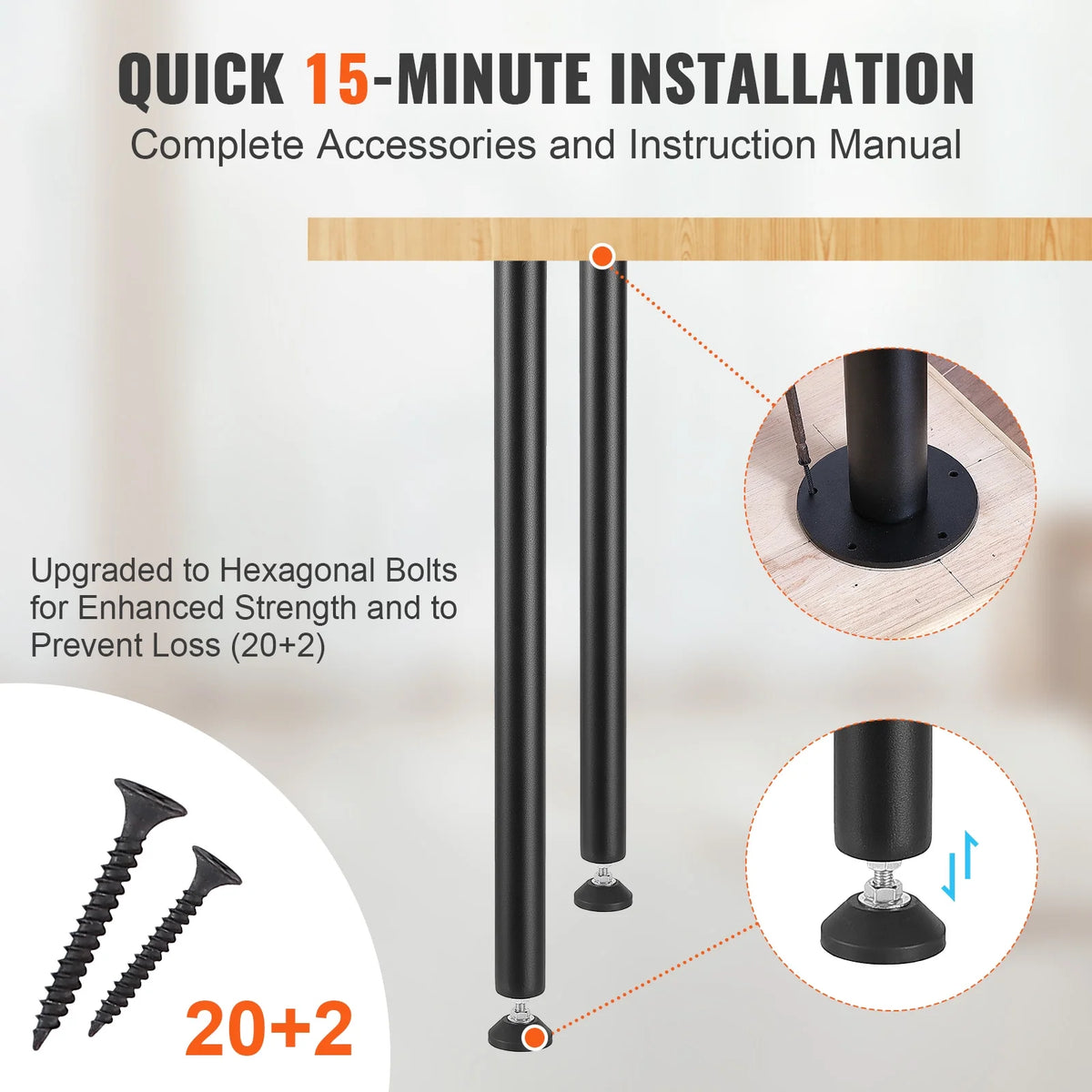 28" Solid Steel Adjustable Desk Legs Set of 4 Black B83955
