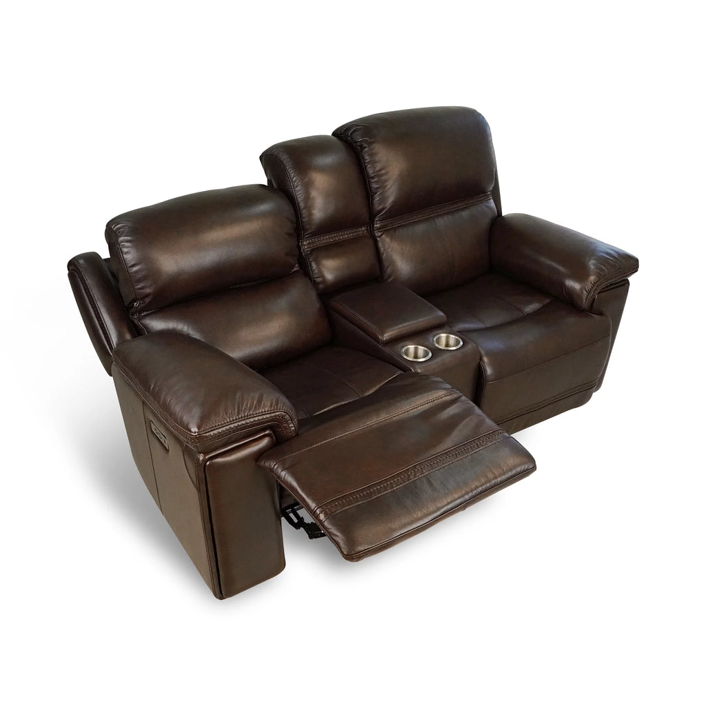 Top Grain Leather Power Reclining Loveseat with Console G5299