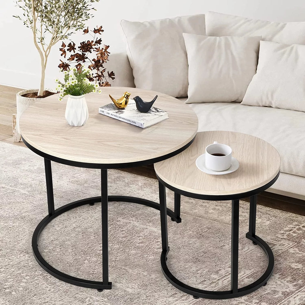 Small Round Coffee Table Set of 2 White Marble T7749