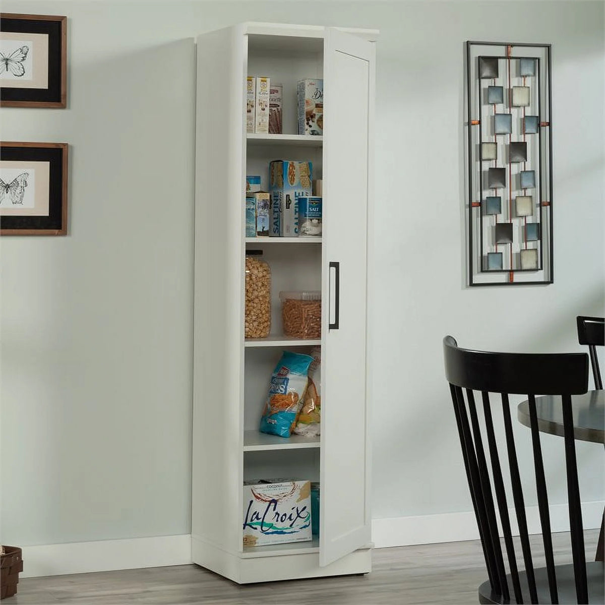 White Engineered Wood Single Door Pantry B5352