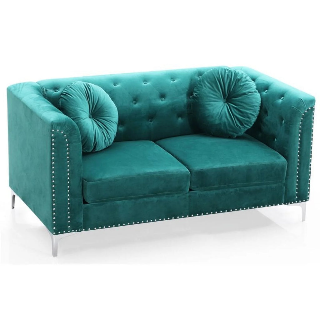 Velvet Sofa Chaise and Loveseat 2-Piece Set in Green C652258