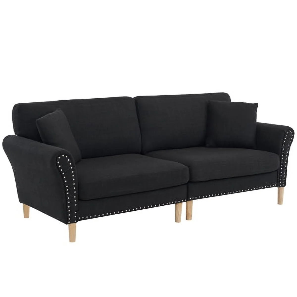 Black Upholstered 2-Seat Sofa with 2 Pillows N262